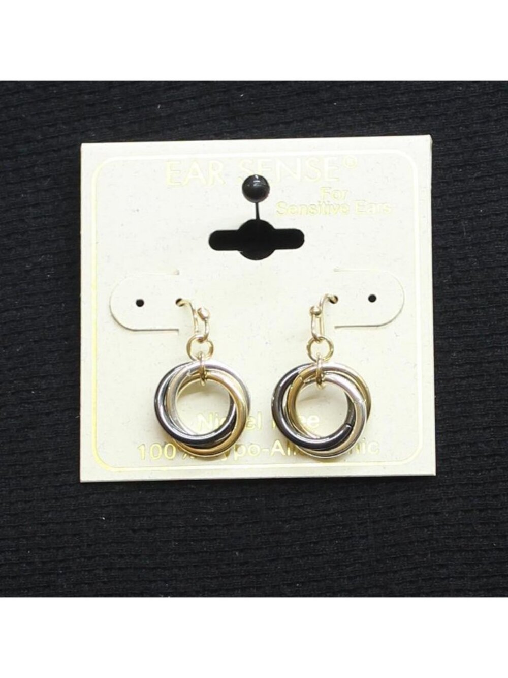 NWT Ear Sense Two-Tone Twist Knot Ring Hoop Drop Earrings Gold / Silver Gray 1"